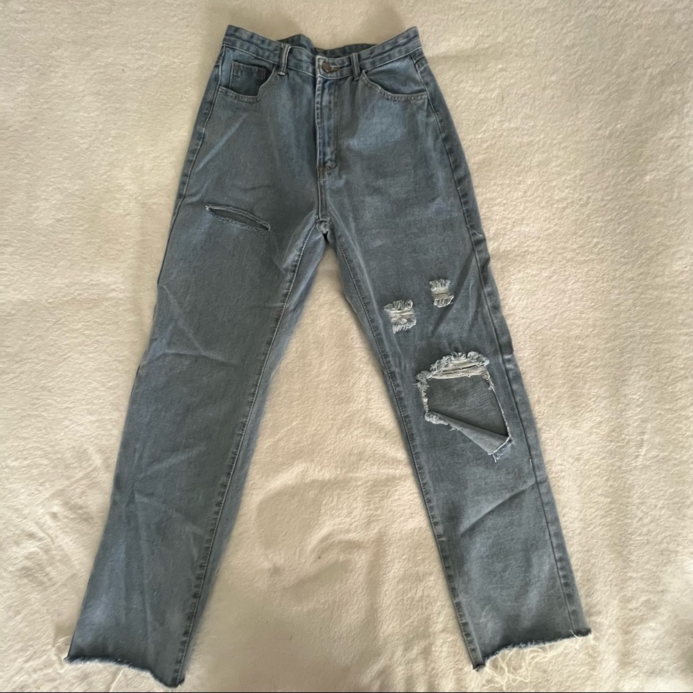 SHEIN ripped high waisted blue mom jeans